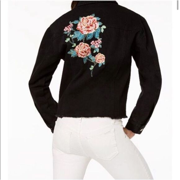 Say What ? Embroidered Floral Denim Jacket Size Small - Picture 1 of 10
